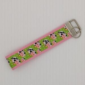 Cow Keychain Wristlet Fabric Key FOB Cotton Webbing‎ Farm Animal Farmhouse Gift